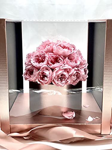 Bouquet Peonías preservadas Rosa - Flores día de la Madre - Peonias eternas en Caja Transparente con DEDICATORIA