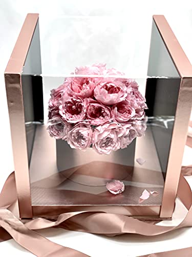 Bouquet Peonías preservadas Rosa - Flores día de la Madre - Peonias eternas en Caja Transparente con DEDICATORIA