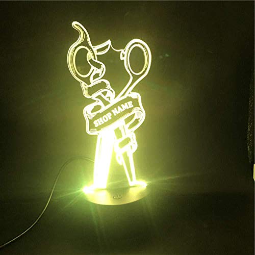 Boutiquespace Lámpara de ilusión 3D LED luz nocturna tijeras de peluquería base lindo regalo 7 colores con control remoto funciona con pilas USB decoración del hogar niños lámpara de sueño