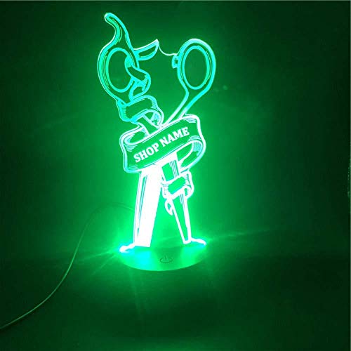 Boutiquespace Lámpara de ilusión 3D LED luz nocturna tijeras de peluquería base lindo regalo 7 colores con control remoto funciona con pilas USB decoración del hogar niños lámpara de sueño