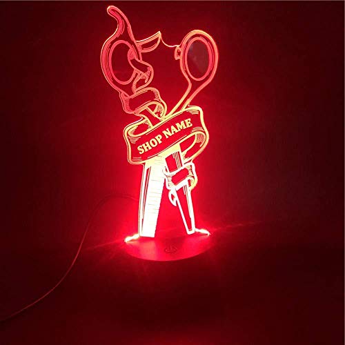 Boutiquespace Lámpara de ilusión 3D LED luz nocturna tijeras de peluquería base lindo regalo 7 colores con control remoto funciona con pilas USB decoración del hogar niños lámpara de sueño