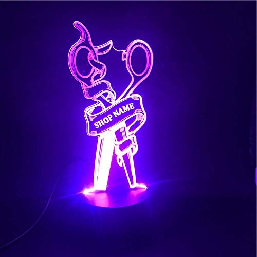 Boutiquespace Lámpara de ilusión 3D LED luz nocturna tijeras de peluquería base lindo regalo 7 colores con control remoto funciona con pilas USB decoración del hogar niños lámpara de sueño
