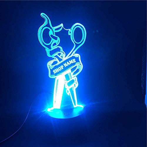Boutiquespace Lámpara de ilusión 3D LED luz nocturna tijeras de peluquería base lindo regalo 7 colores con control remoto funciona con pilas USB decoración del hogar niños lámpara de sueño