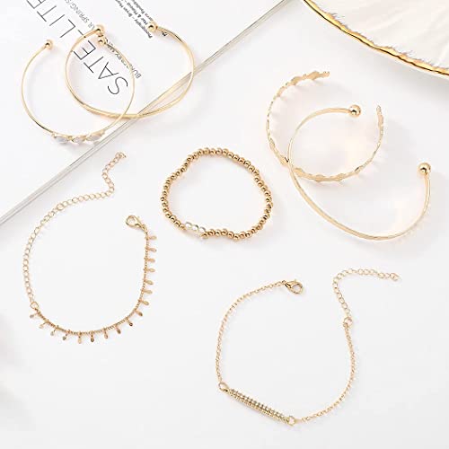 Branets Juego de pulseras de cristal en capas Boho, brazaletes con borlas de oro, joyería de cadena de mano de diamantes de imitación para mujeres y niñas (7 piezas)