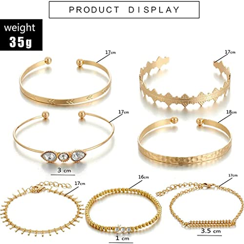Branets Juego de pulseras de cristal en capas Boho, brazaletes con borlas de oro, joyería de cadena de mano de diamantes de imitación para mujeres y niñas (7 piezas)