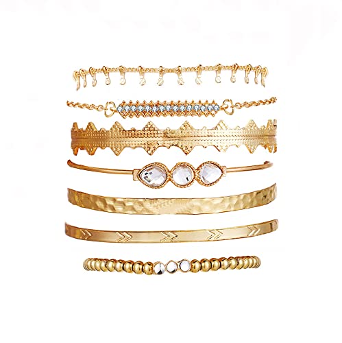 Branets Juego de pulseras de cristal en capas Boho, brazaletes con borlas de oro, joyería de cadena de mano de diamantes de imitación para mujeres y niñas (7 piezas)