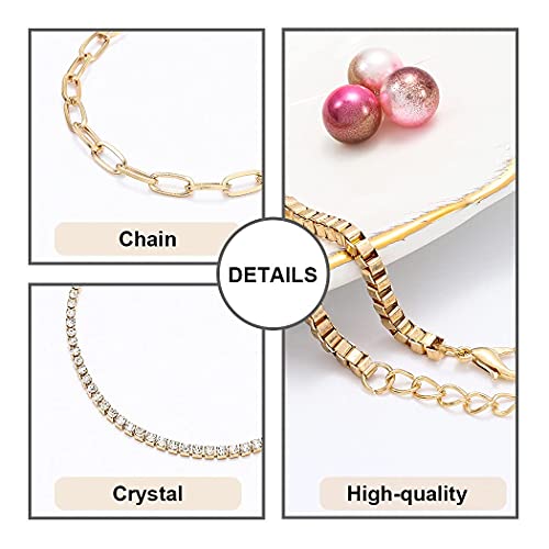 Branets - Juego de pulseras de cristal en capas, pulsera de círculo dorado, cadena de mano con cuentas, ajustable para mujeres y niñas (5 piezas)