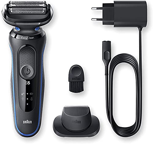 Braun Series 5 Afeitadora Eléctrica Hombre, Máquina de Afeitar Barba con Recortadora de Precisión y Tecnología Easy Clean (Fácil de Limpiar), Recargable, Inalámbrica, 50-B1200 S, Azul