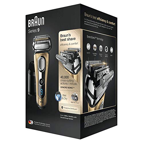 Braun Series 9 9299 cc - Afeitadora eléctrica hombre Wet&Dry, afeitadora barba con estación de limpieza y carga Clean&Charge, regalo, oro