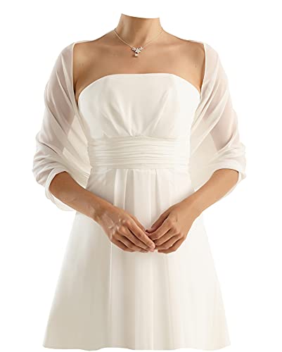 BrautChic Elegante Chal Estola de Gasa Mujer Bufanda Bolero Para Fiesta Novia Bodas- Estola Nupcial- Chiffon Suave- Forma Universal Clásica- 230x50cm- MARFIL