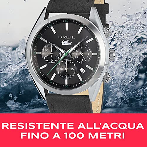 BREIL - Reloj de Caballero Manta City Collection TW1608 - Reloj de Pulsera para Hombre con Esfera Analógica Gris - Movimiento Time Module VD53 - Reloj de Cuarzo para Hombre con Pulsera de Piel Negra
