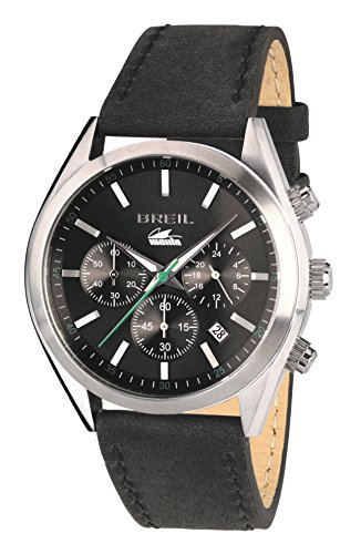 BREIL - Reloj de Caballero Manta City Collection TW1608 - Reloj de Pulsera para Hombre con Esfera Analógica Gris - Movimiento Time Module VD53 - Reloj de Cuarzo para Hombre con Pulsera de Piel Negra