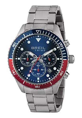 BREIL - Reloj para Hombre Colección Sail EW0443 - Reloj de Caballero con Esfera Analógica Azul y Roja - PE902 SUNON Movement - Cuarzo - Pulsera de Acero