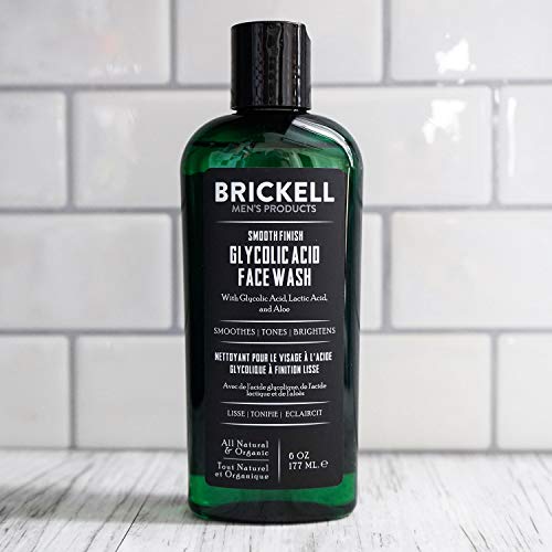 Brickell Men's Limpiador facial suave con ácido glicólico para hombres, natural y orgánico, limpiador facial antienvejecimiento con ácido glicólico, 177 mililitros, perfumado