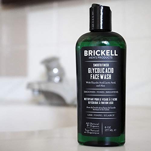 Brickell Men's Limpiador facial suave con ácido glicólico para hombres, natural y orgánico, limpiador facial antienvejecimiento con ácido glicólico, 177 mililitros, perfumado