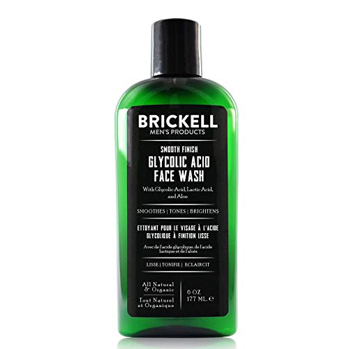 Brickell Men's Limpiador facial suave con ácido glicólico para hombres, natural y orgánico, limpiador facial antienvejecimiento con ácido glicólico, 177 mililitros, perfumado