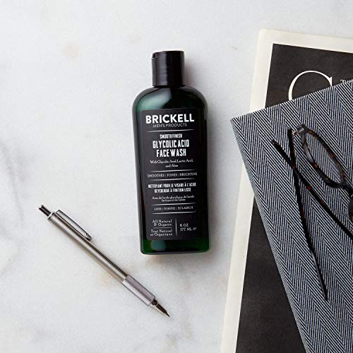 Brickell Men's Limpiador facial suave con ácido glicólico para hombres, natural y orgánico, limpiador facial antienvejecimiento con ácido glicólico, 177 mililitros, perfumado