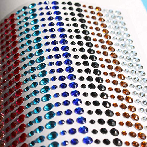 Brillantes Para Decorar Diamantes Autoadhesivas, 900 Piezas 3mm 4mm 5mm para Joyas para Cara Ojos Niños DIY Tarjetas de Artesanía Adorno Joya de Cristalino Decoraciones