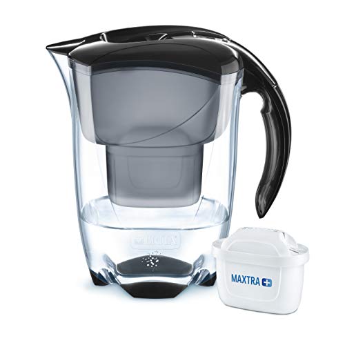 BRITA Elemaris Negra - Jarra de Agua Filtrada con 1 cartucho MAXTRA+, Filtro de agua BRITA que reduce la cal y el cloro, Agua filtrada para un sabor óptimo, 2.4L