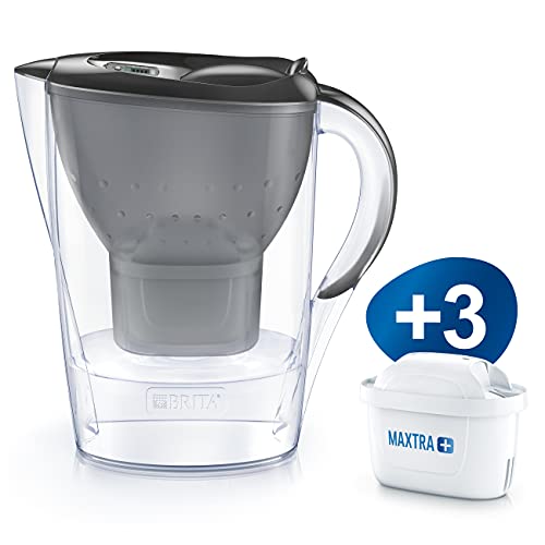 BRITA Jarra con filtro de agua para nevera Marella para la reducción de cloro, cal e impurezas, Incluye 3 cartuchos de filtro MAXTRA +, 2.4L -grafito