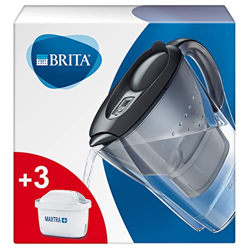 BRITA Jarra con filtro de agua para nevera Marella para la reducción de cloro, cal e impurezas, Incluye 3 cartuchos de filtro MAXTRA +, 2.4L -grafito