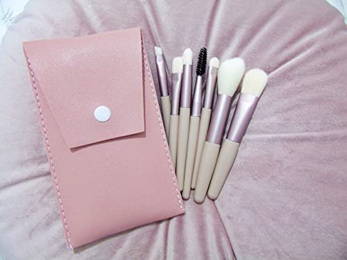 Brochas de maquillaje estuche - Pinceles de maquillaje completo con estuche de viaje - Juego de 8 brochas minis para maquillaje (Melocotón)