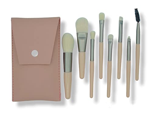 Brochas de maquillaje estuche - Pinceles de maquillaje completo con estuche de viaje - Juego de 8 brochas minis para maquillaje (Melocotón)
