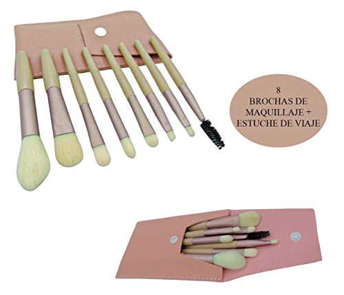 Brochas de maquillaje estuche - Pinceles de maquillaje completo con estuche de viaje - Juego de 8 brochas minis para maquillaje (Melocotón)