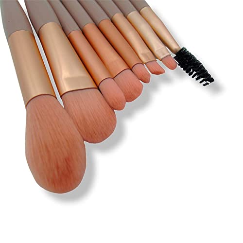 Brochas de maquillaje estuche - Pinceles de maquillaje completo con estuche de viaje - Juego de 8 brochas minis para maquillaje (Rosa)