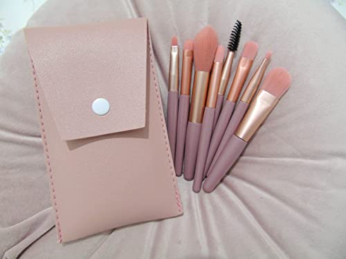 Brochas de maquillaje estuche - Pinceles de maquillaje completo con estuche de viaje - Juego de 8 brochas minis para maquillaje (Rosa)