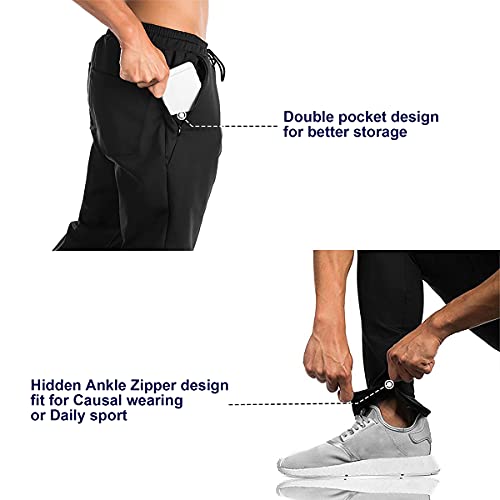 BROKIG - Pantalones de Deporte para Hombre, Corte Ajustado, con Bolsillos Dobles (Negro,L)