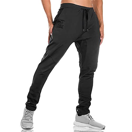 BROKIG - Pantalones de Deporte para Hombre, Corte Ajustado, con Bolsillos Dobles (Negro,L)