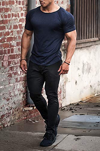 BROKIG - Pantalones de Deporte para Hombre, Corte Ajustado, con Bolsillos Dobles (Negro,L)