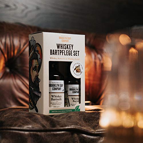 Brooklyn Soap Company - Juego Whiskey para cuidado de la barba, caja regalo para hombres, incluye aceite para barba y champú para barba con finas fragancias de whisky
