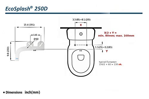 BrookPad EcoSplash 250D - Accesorio para inodoro para bidé con chorro de agua dulce | No electrico | Boquilla doble | Sofisticada línea de diseño delgado de 5.2 mm