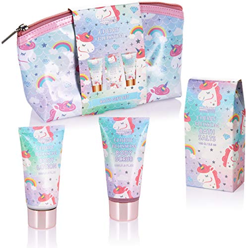 BRUBAKER Cosmetics Set de Baño y Ducha de Unicornio de 4 Piezas - Cherry Blossom - Set de Regalo con Aroma a Flor de Cerezo - en Bolsa de Cosmética