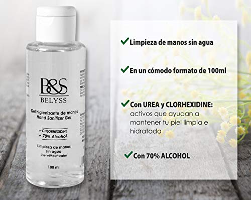 B&S BELYSS | Gel Hidroalcohólico Manos | Gel de Manos Higienizante Sin Aclarado | Contiene Urea que Mantiene la Piel Hidratada | Dispensador 100 mL