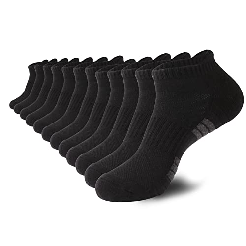 BUDERMMY Calcetines Tobilleros Hombres, 6 Pares Calcetines Deporte Hombre, Algodon Cortos Invisibles Calcetines Mujer antideslizantes acolchados Calcetines Hombres (negro, 39-42)