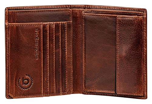 Bugatti Romano Cartera Hombre Piel con Seguridad RFID y Monedero, Vertical - Marrón