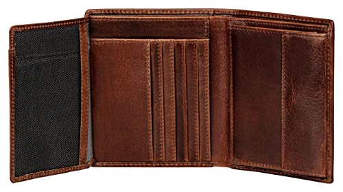 Bugatti Romano Cartera Hombre Piel con Seguridad RFID y Monedero, Vertical - Marrón