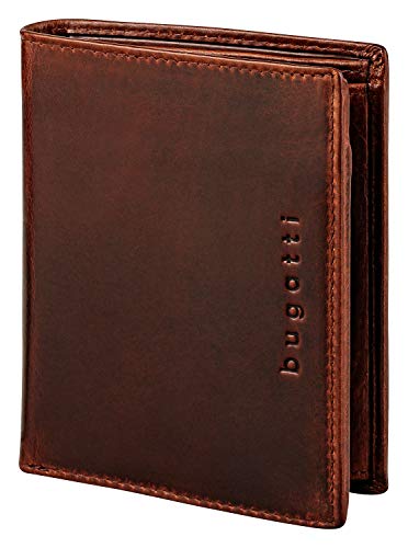 Bugatti Romano Cartera Hombre Piel con Seguridad RFID y Monedero, Vertical - Marrón