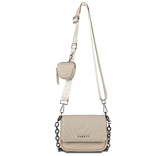 Bugatti Sira Bolso Acolchado Mujer Bandolera con Cadena, Pequeño - Beige