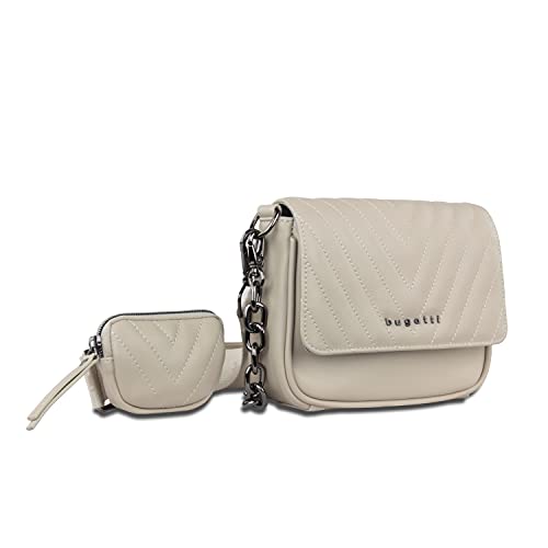 Bugatti Sira Bolso Acolchado Mujer Bandolera con Cadena, Pequeño - Beige