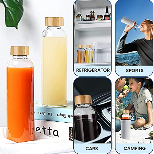 Bugucat Botella de Agua Cristal 1000ML,Botella para Beber Botella de Agua Cristal Reutilizable de Borosilicato,Cantimplora Botella de Cristal con Tapa de Bambú con Estuche protector Cepillo de Esponja