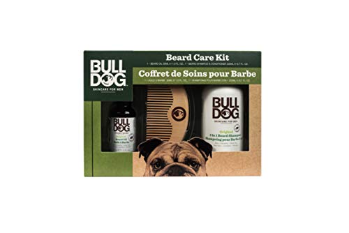 Bulldog Skincare - Pack Barba con Champú y Acondicionador 2 en 1 de 200 ml, más Aceite hidratante 30 ml (con Aloe, Camelina y Té Verde) más Peine de Madera para Barba