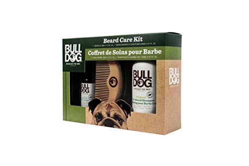 Bulldog Skincare - Pack Barba con Champú y Acondicionador 2 en 1 de 200 ml, más Aceite hidratante 30 ml (con Aloe, Camelina y Té Verde) más Peine de Madera para Barba
