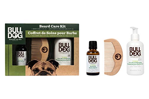 Bulldog Skincare - Pack Barba con Champú y Acondicionador 2 en 1 de 200 ml, más Aceite hidratante 30 ml (con Aloe, Camelina y Té Verde) más Peine de Madera para Barba