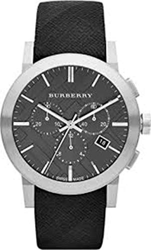 Burberry The City Swiss Luxury Hombres Unisex Mujeres 42mm Reloj cronógrafo de acero inoxidable redondo Tela negra (cuero auténtico respaldo) Banda gris fecha Dial BU9359