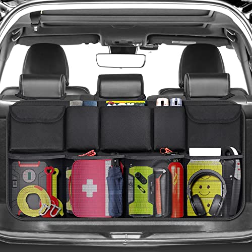 BURNNOVE Organizador de Maletero de Coche Bolsa de Almacenamiento de Maletero de Coche Impermeable Plegable de Gran Capacidad con 3 Correas Ajustables y 8 Bolsillos