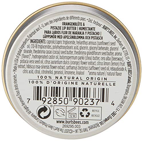 Burt's Bees Manteca labial 100% hidratante natural con flor de azahar y pistacho - 11.3g - 21 g